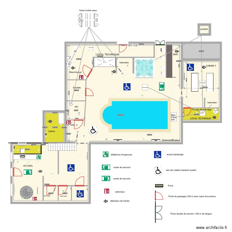 Spa BO AVEC TRAVAUX ACCES ET URGENCES 2 et evacuations ars. Plan de 42 pièces et 265 m2