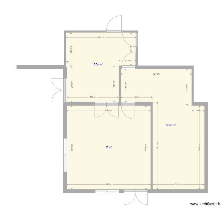 Mazerolles 002. Plan de 3 pièces et 64 m2