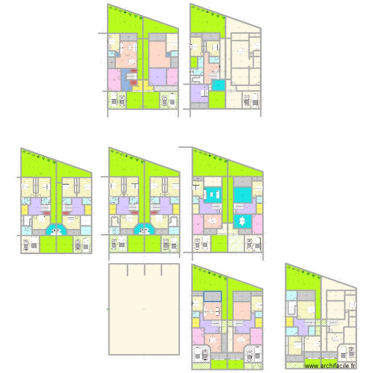 Duplex Jumeles Plan New version VF. Plan de 304 pièces et 4990 m2