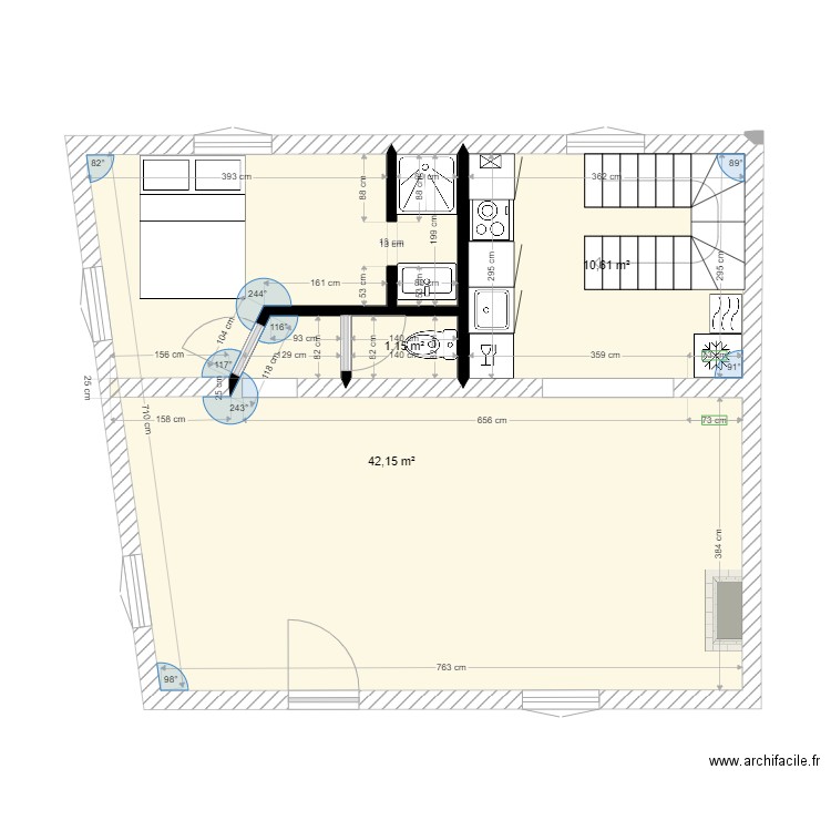 le 48 rdc. Plan de 3 pièces et 54 m2