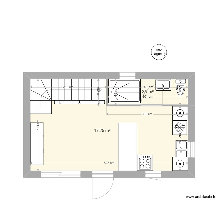 Cabane4. Plan de 4 pièces et 44 m2