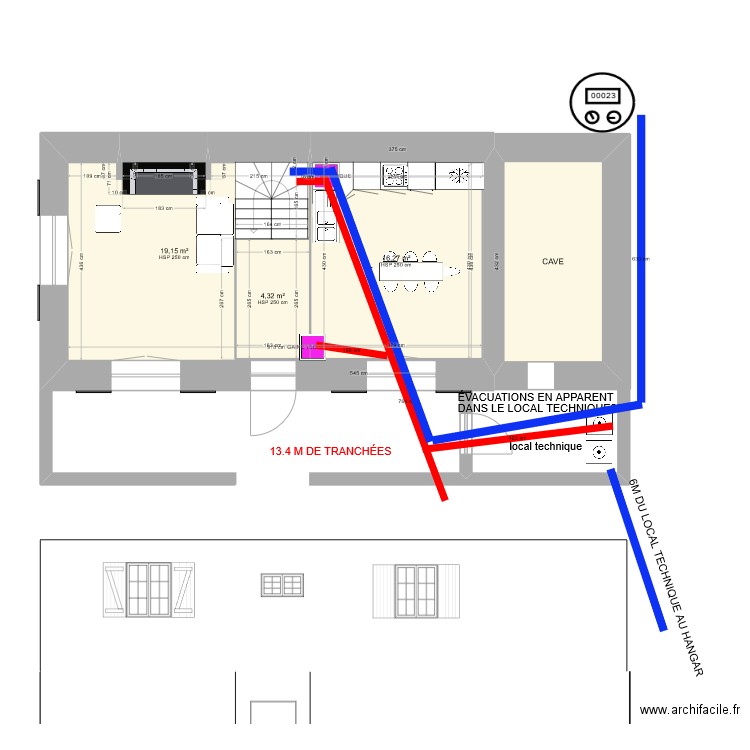 MAISON RDC LONGEUR TRANCHEES MACON. Plan de 5 pièces et 61 m2