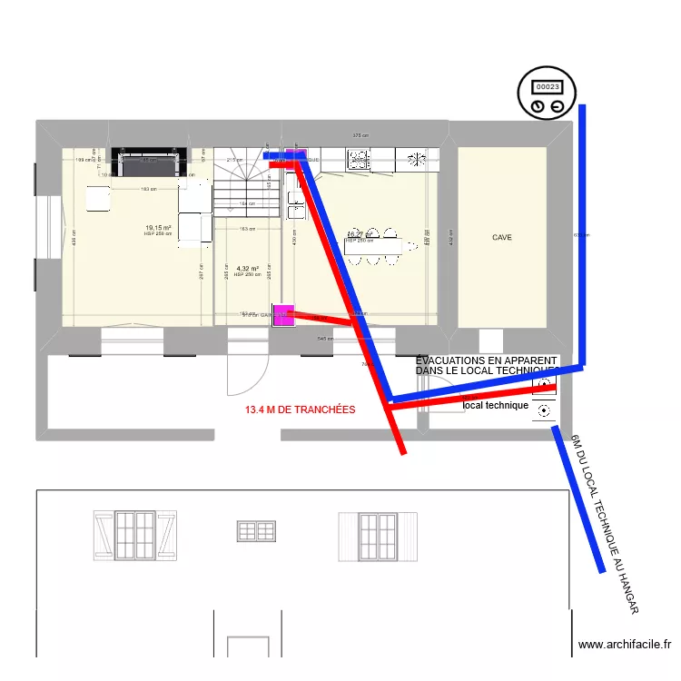 MAISON RDC LONGEUR TRANCHEES MACON. Plan de 