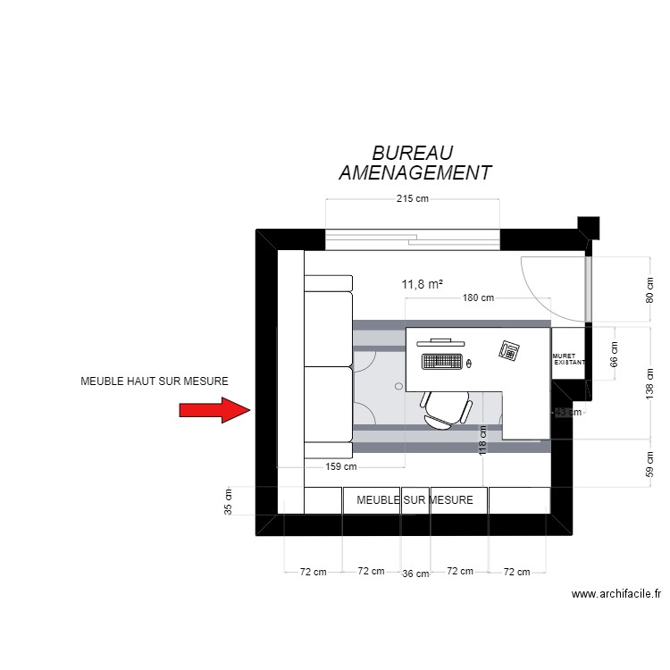 BUREAU LAGORD/AMENAGEMENT. Plan de 1 pièce et 12 m2