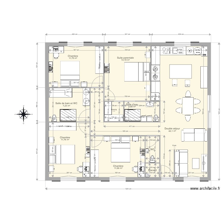 PROJET 3  120m2 4 Ch  2 SdB. Plan de 0 pièce et 0 m2