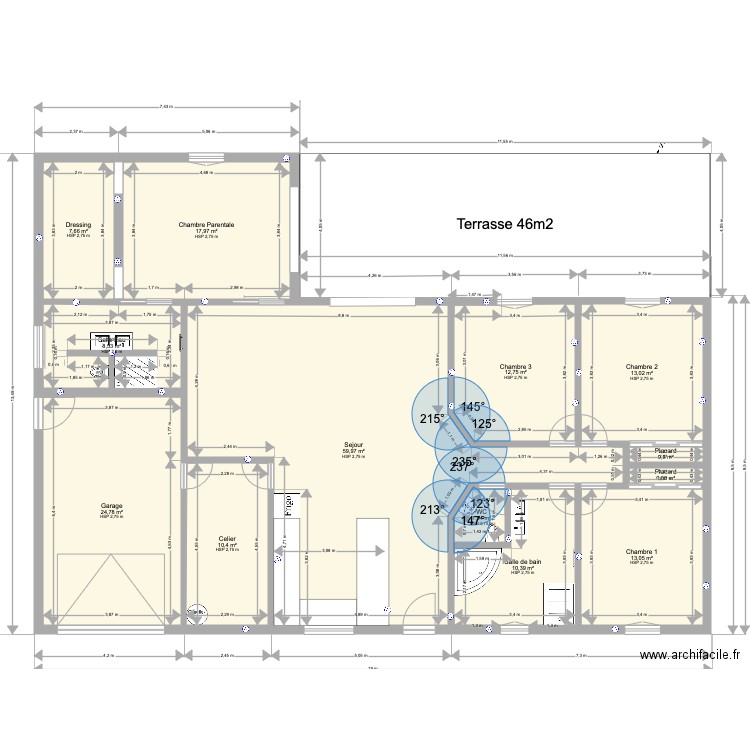 Variante A Meubles. Plan de 13 pièces et 182 m2