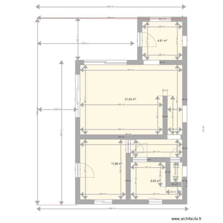 studio46. Plan de 4 pièces et 44 m2