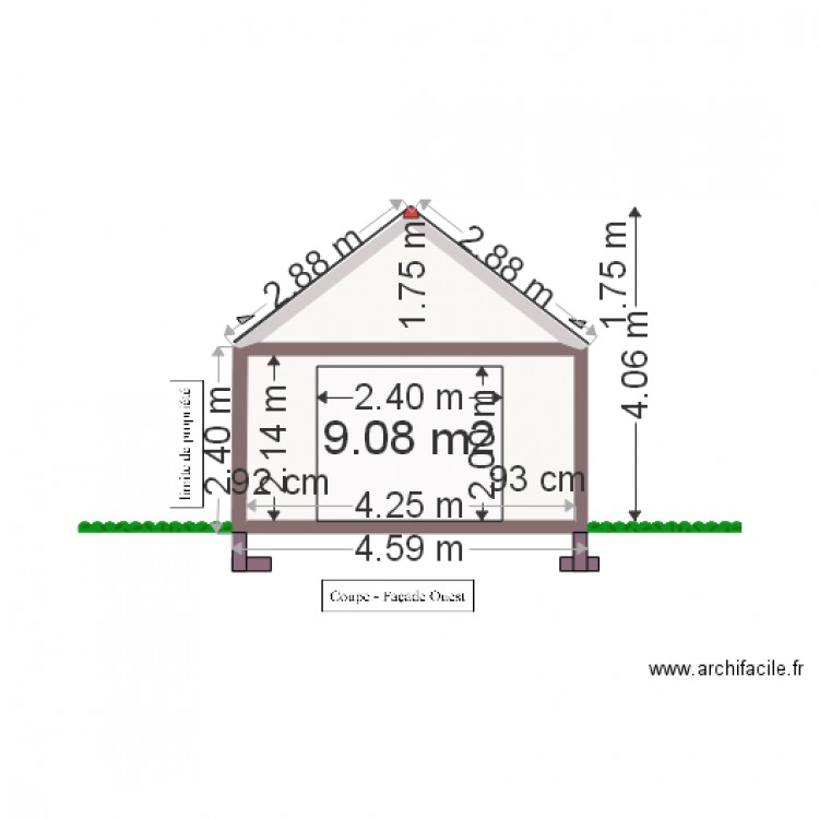 coupe ouest 850. Plan de 0 pièce et 0 m2