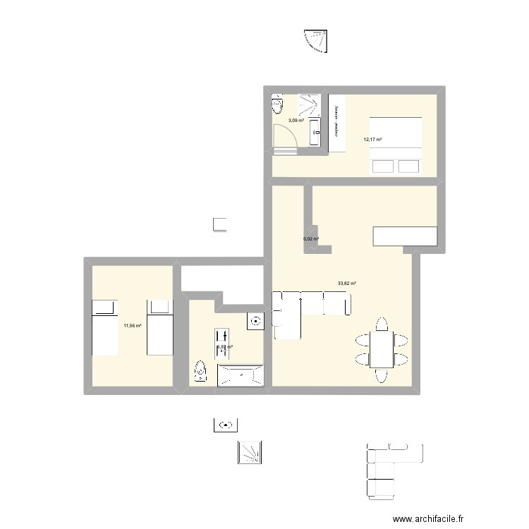 Fontmerle. Plan de 6 pièces et 68 m2