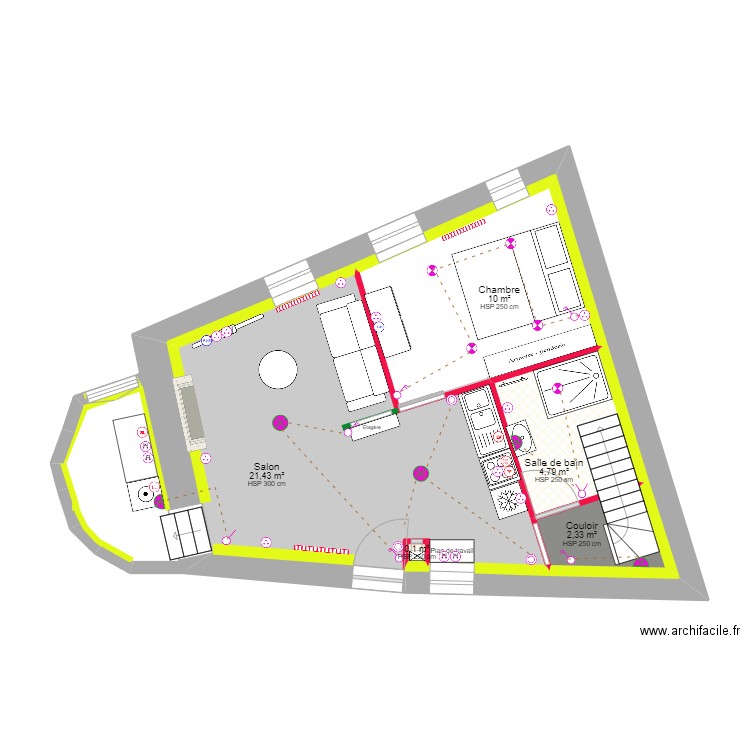 Razvan et Claire ELEC + Placo RDC option 3. Plan de 5 pièces et 60 m2