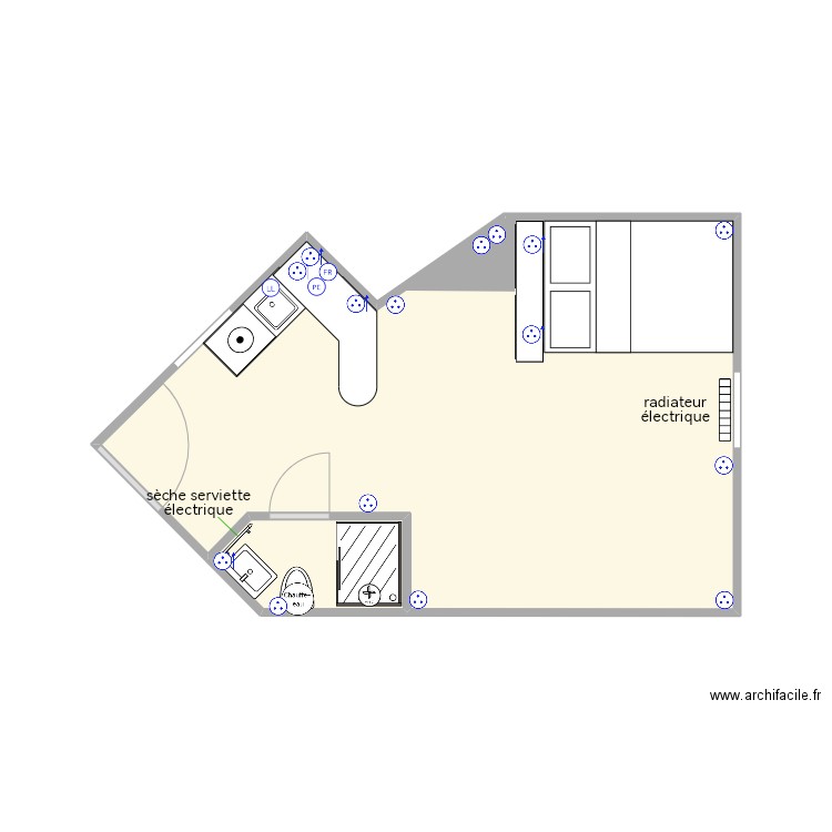 VAUTHIER prises. Plan de 2 pièces et 22 m2