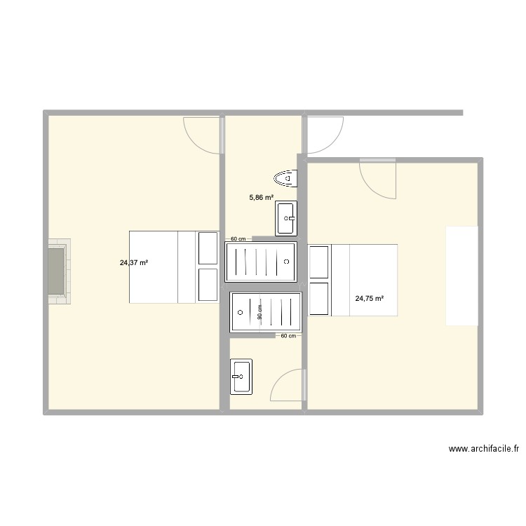 CHAMBRES 2 ET 3 SDB WC projet 6. Plan de 0 pièce et 0 m2