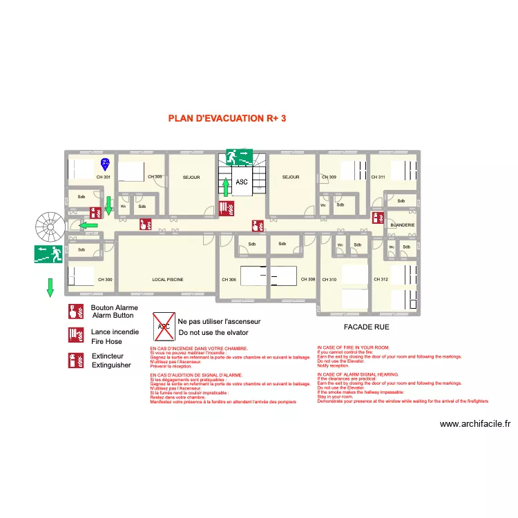 Plan &eacute;vacuation 3i&egrave;me Etage. Plan de 