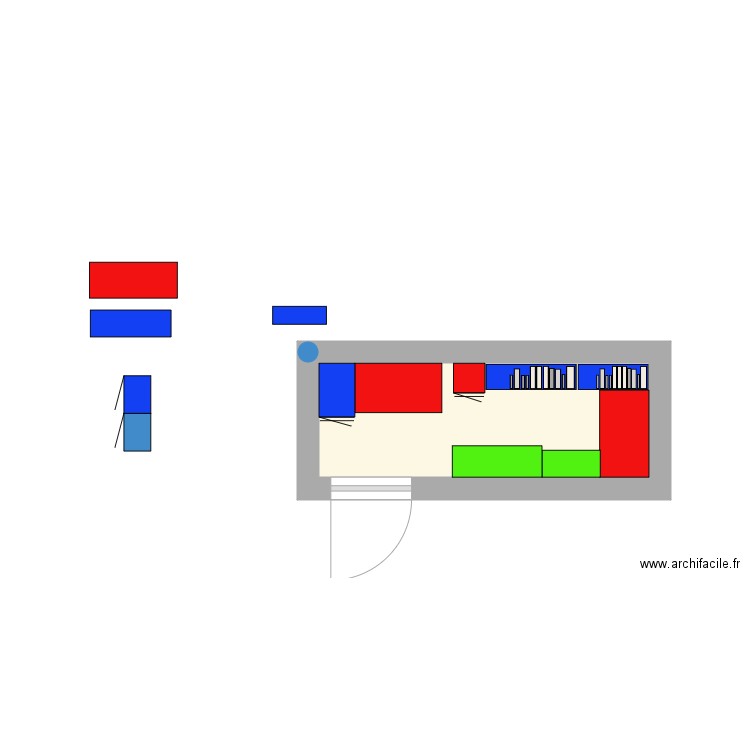 la CAVE V5 avec 22 échelles meuble cuisine en 60 de prof + Mini biblio 60x20. Plan de 1 pièce et 5 m2