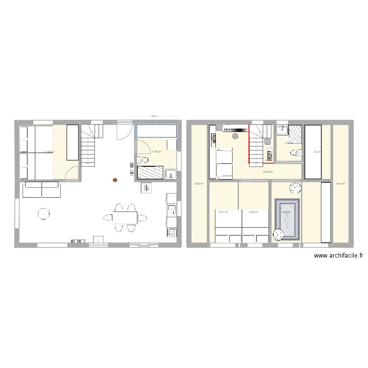Miq_escalier_centre_sdbetage2. Plan de 10 pièces et 81 m2