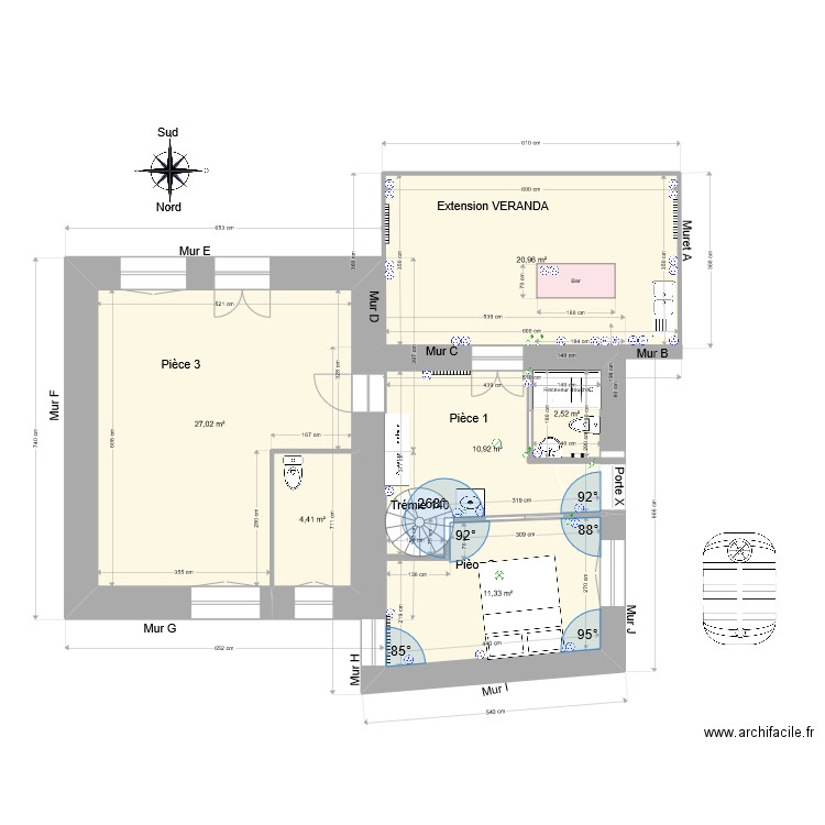 La CRoix 5 D. Plan de 6 pièces et 80 m2