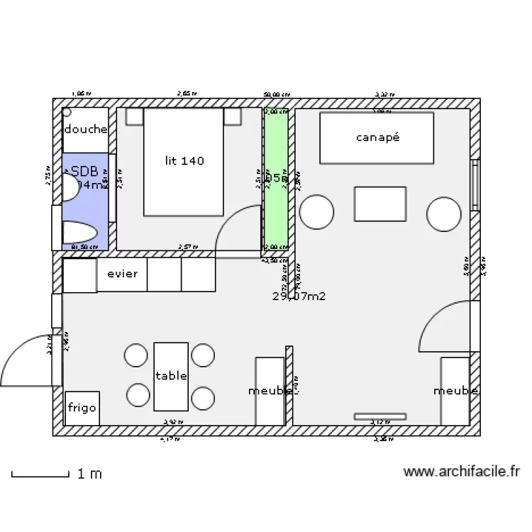 studio okala meubl&eacute;. Plan de 