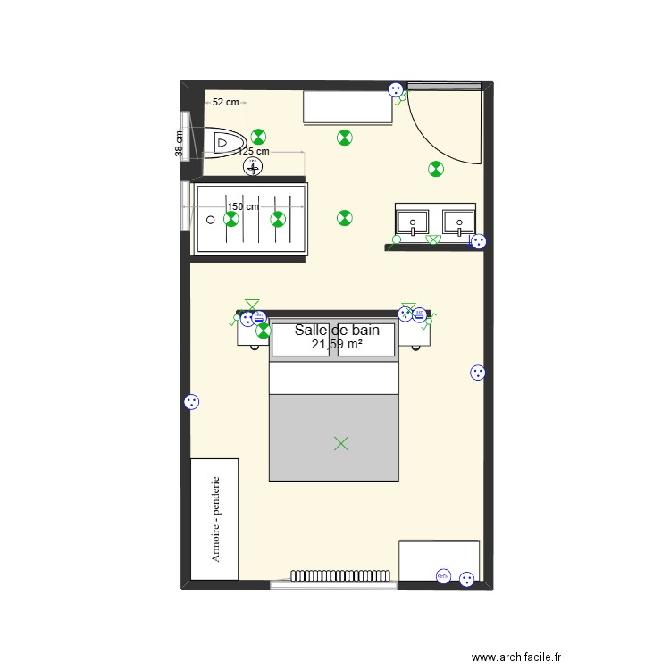 Salle de bain. Plan de 1 pièce et 22 m2