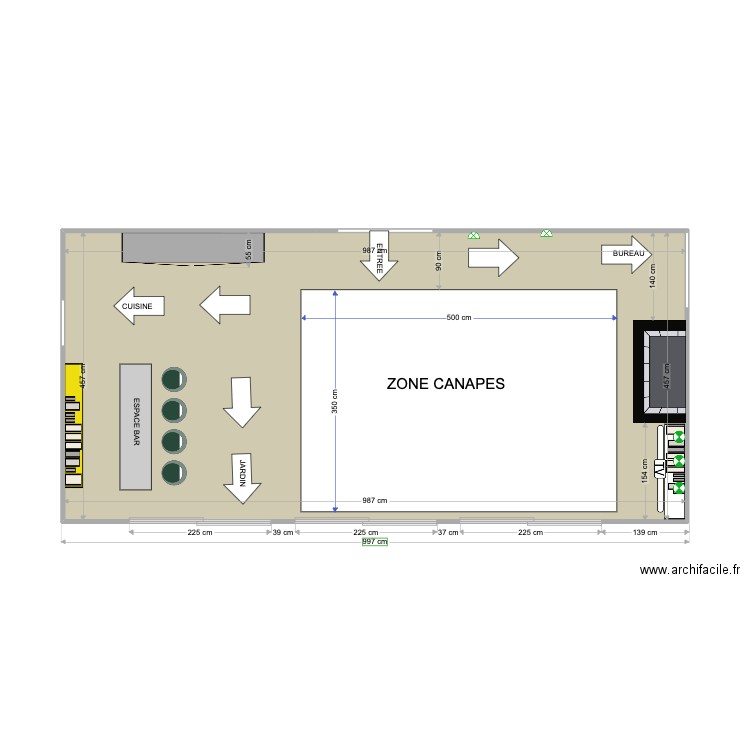 SALON MAQUETTE. Plan de 1 pièce et 45 m2