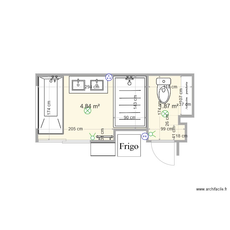 SdB après travaux. Plan de 0 pièce et 0 m2