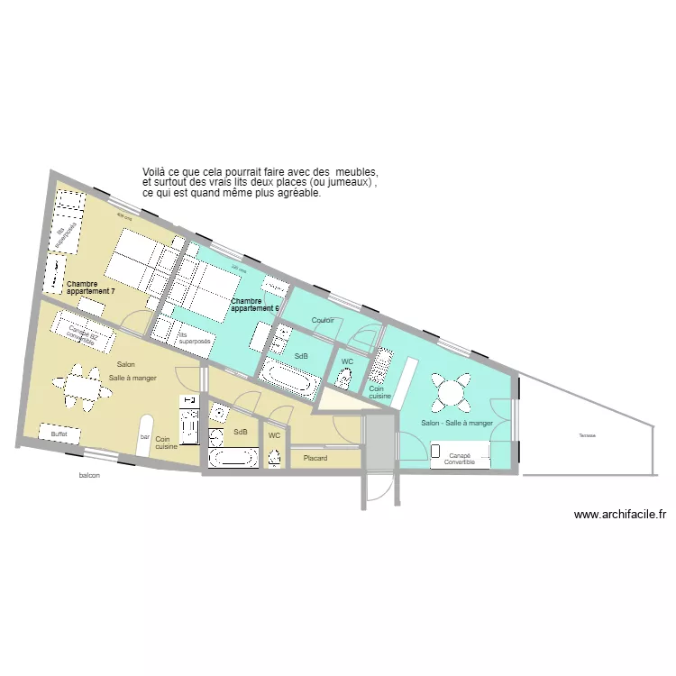 La Giet apparts 6 et 7 projet chambres meubl&eacute;es 2021. Plan de 