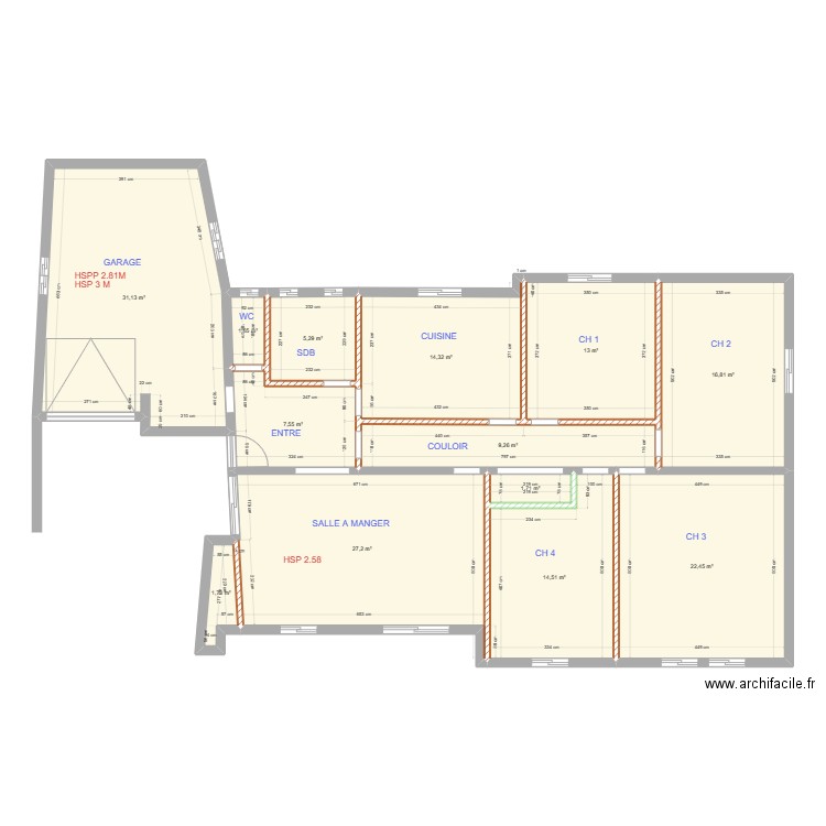 projet minihy treguier. Plan de 13 pièces et 167 m2