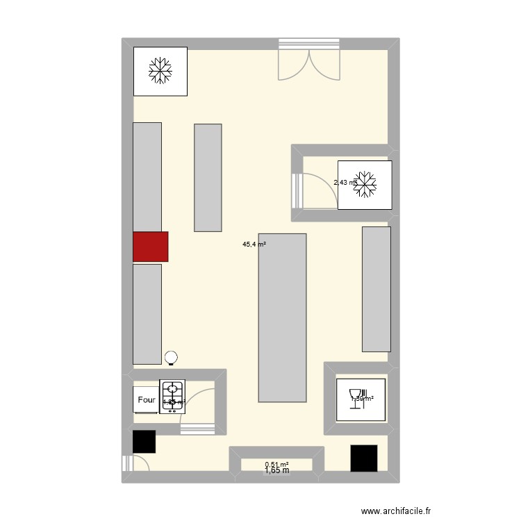 labo. Plan de 5 pièces et 52 m2