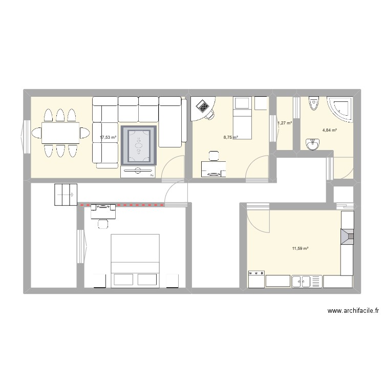 plan preliminaire neji. Plan de 5 pièces et 44 m2