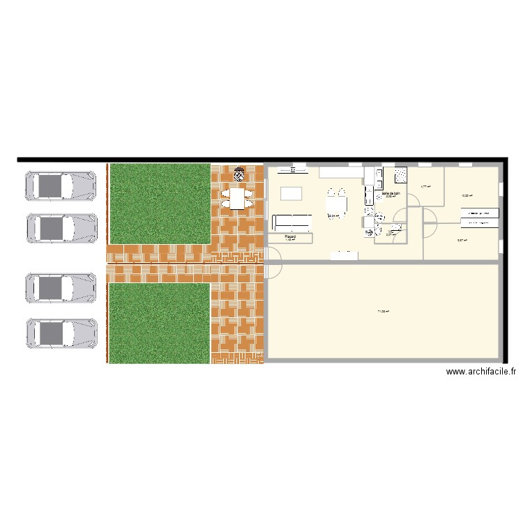 Maison mitoyenne longueur. Plan de 0 pièce et 0 m2