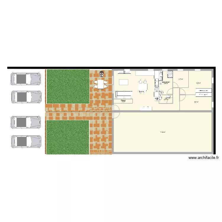 Maison mitoyenne longueur. Plan de 