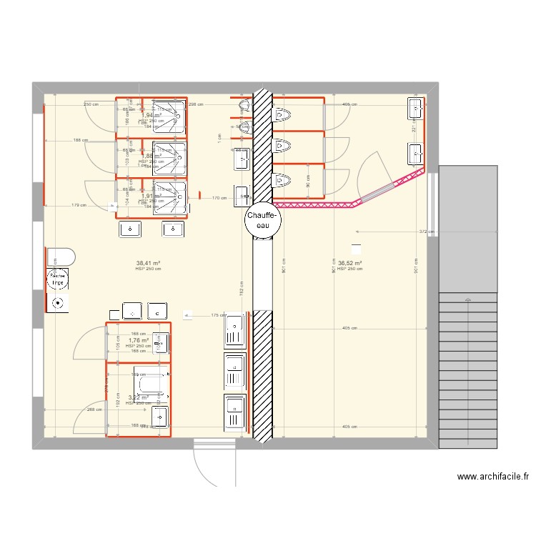 Projet Sanitaires camping V2. Plan de 7 pièces et 97 m2