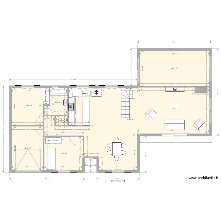 extension maison IPN 2. Plan de 7 pièces et 142 m2