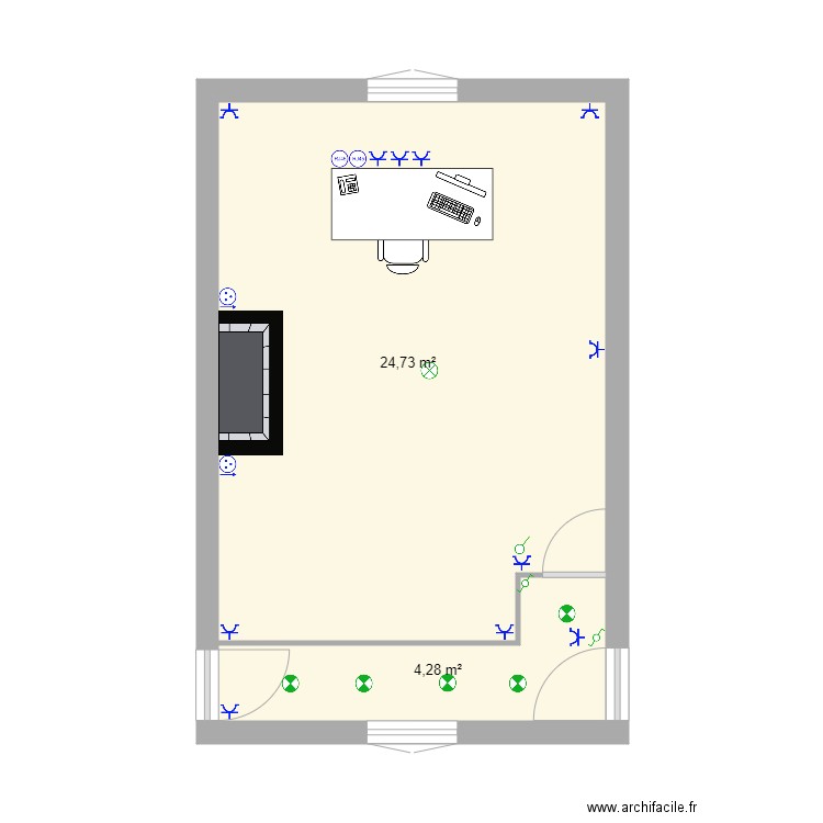 bureau bois adam. Plan de 2 pièces et 29 m2