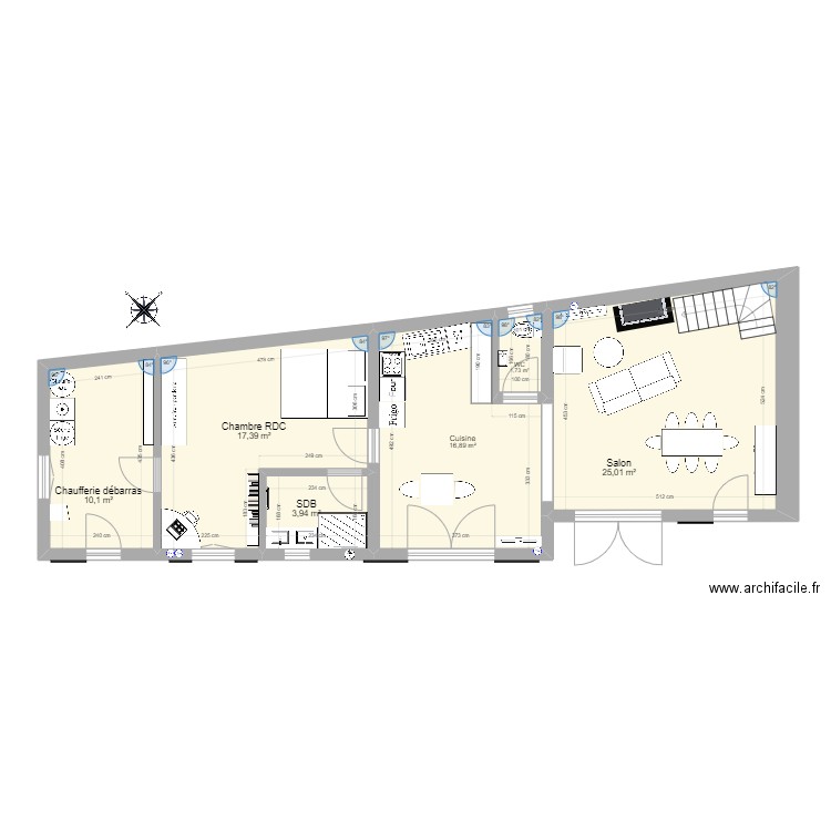 Patis Maison Fernand 3 chambres V1. Plan de 6 pièces et 75 m2