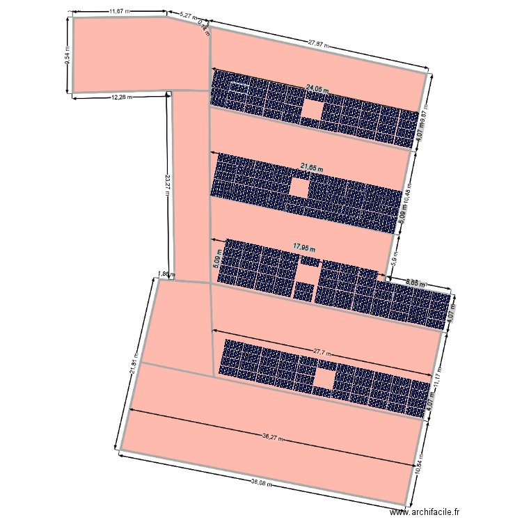 plan sans photo côté BV 4 pans 186 panneaux photovoltaïques en long. Plan de 0 pièce et 0 m2