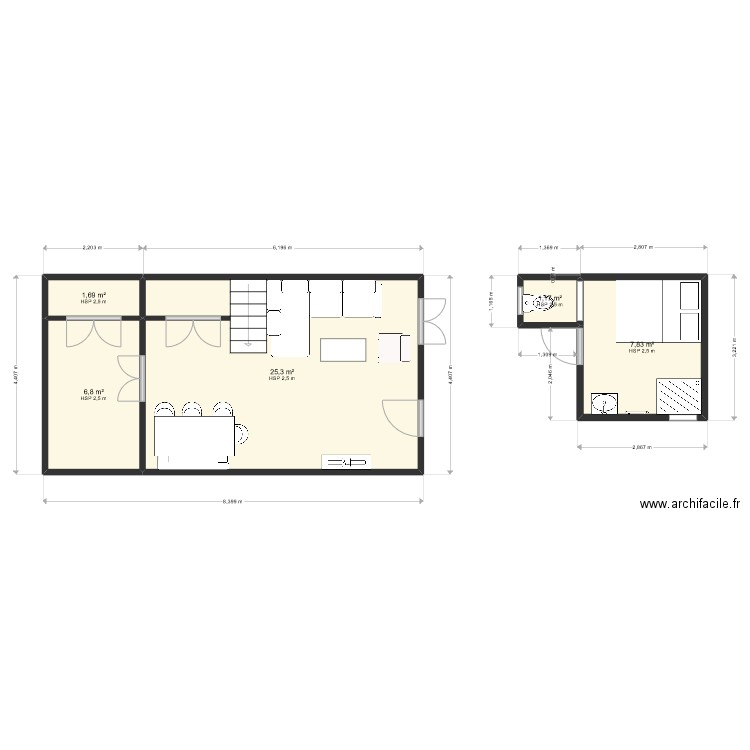 et'tat. Plan de 5 pièces et 43 m2