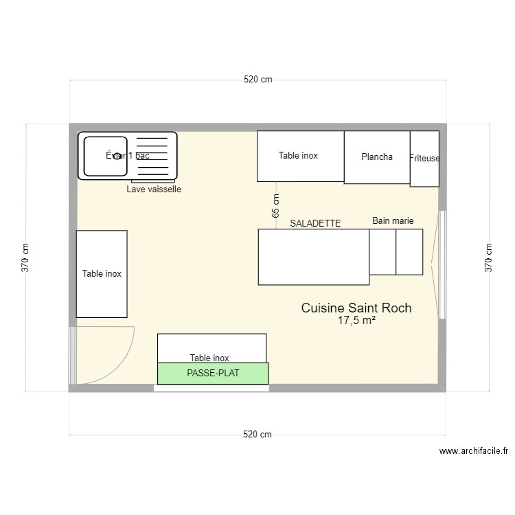 Cuisine Saint Roch. Plan de 1 pièce et 18 m2