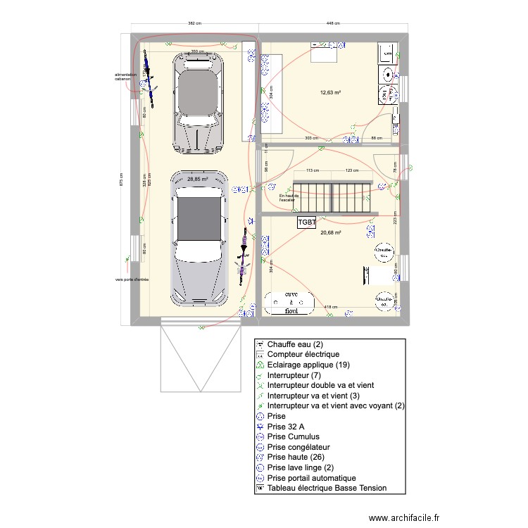 sous-sol. Plan de 3 pièces et 62 m2