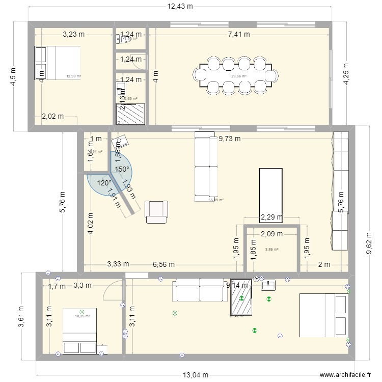 EXTENSION MAISON. Plan de 6 pièces et 100 m2