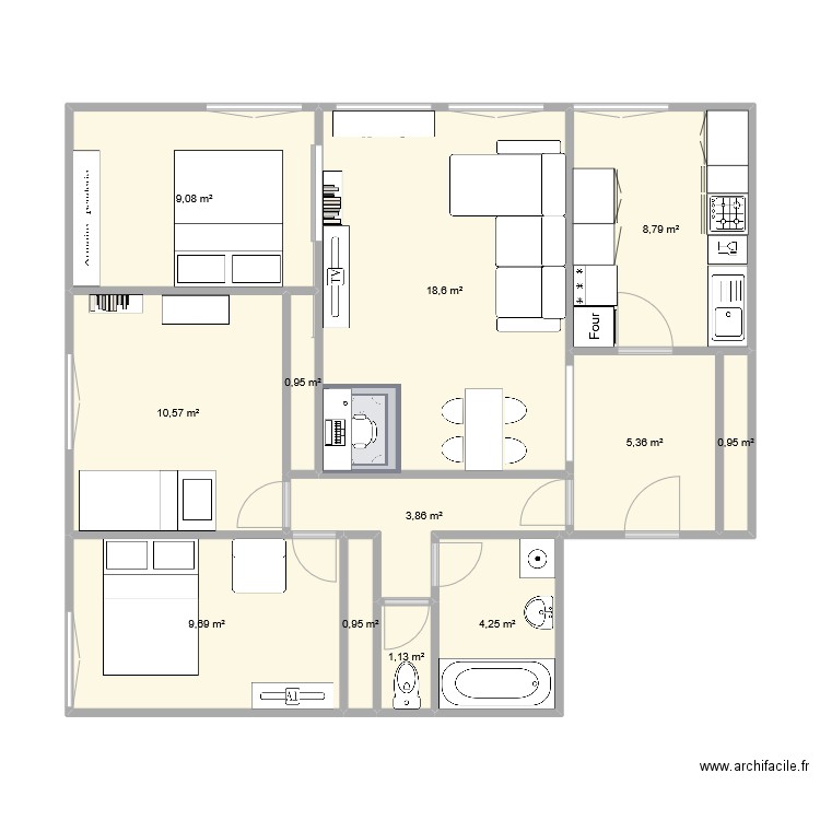 Appartement Collège G. Gaud. Plan de 12 pièces et 74 m2