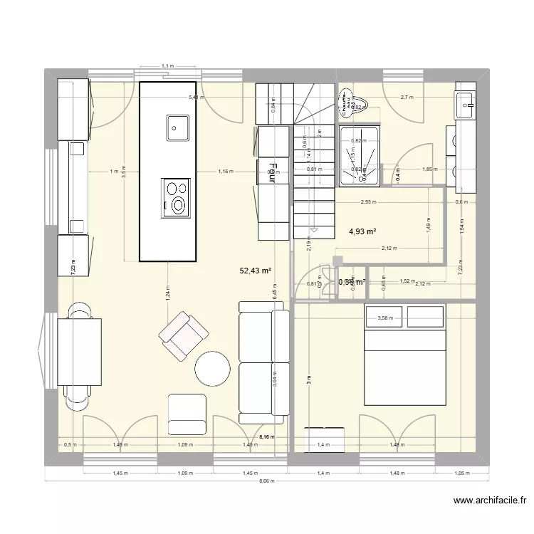 Projet V3. Plan de 3 et 58 m² Projet V3. Plan de 3 et 58 m²