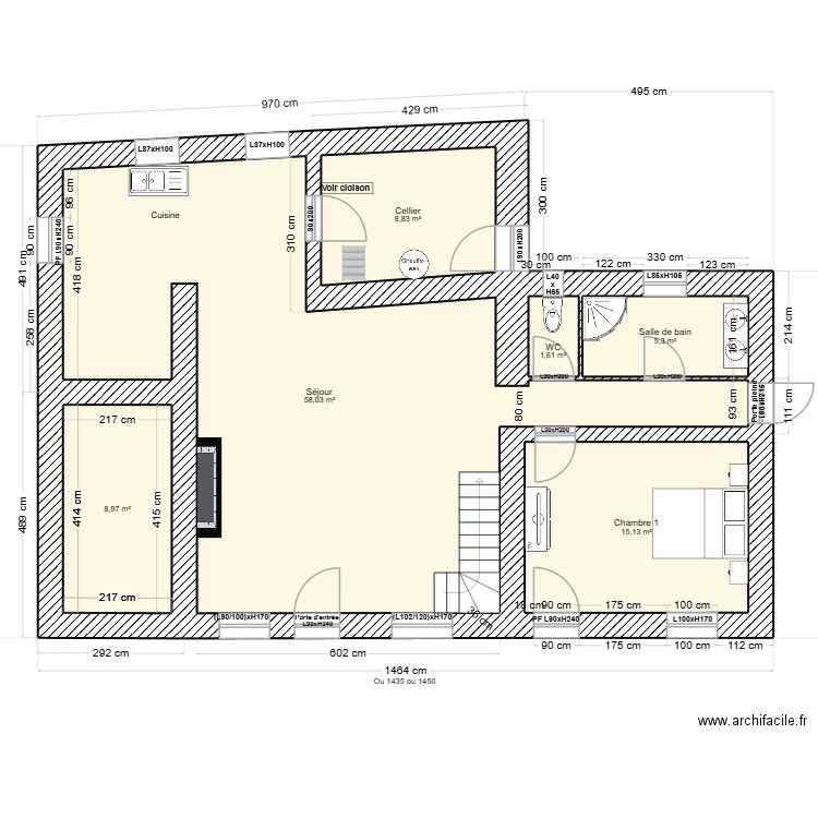 RDC Courbrault -10. Plan de 6 pièces et 98 m2