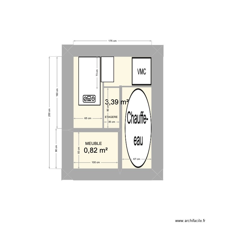 cuisine v5. Plan de 2 pièces et 4 m2