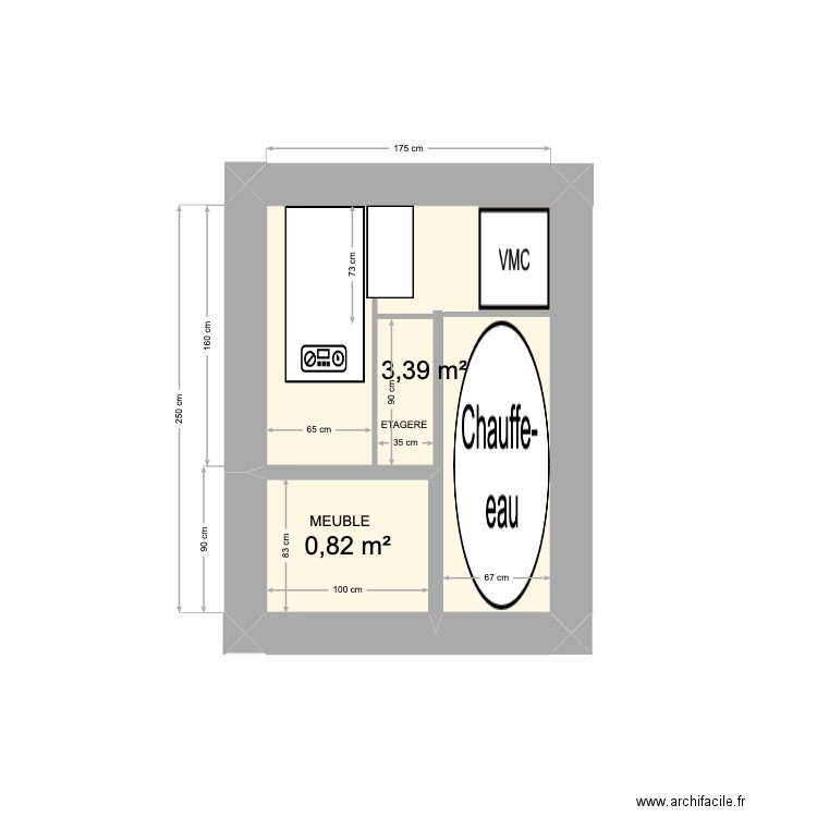 cuisine v5. Plan de 2 pièces et 4 m2