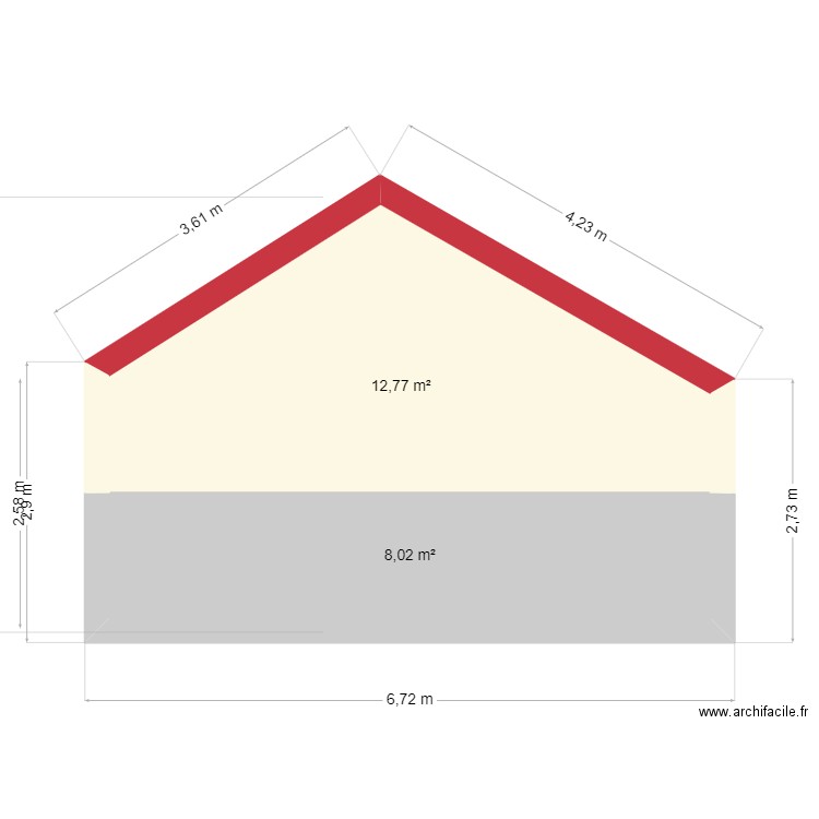 face est appenti V2. Plan de 2 pièces et 21 m2