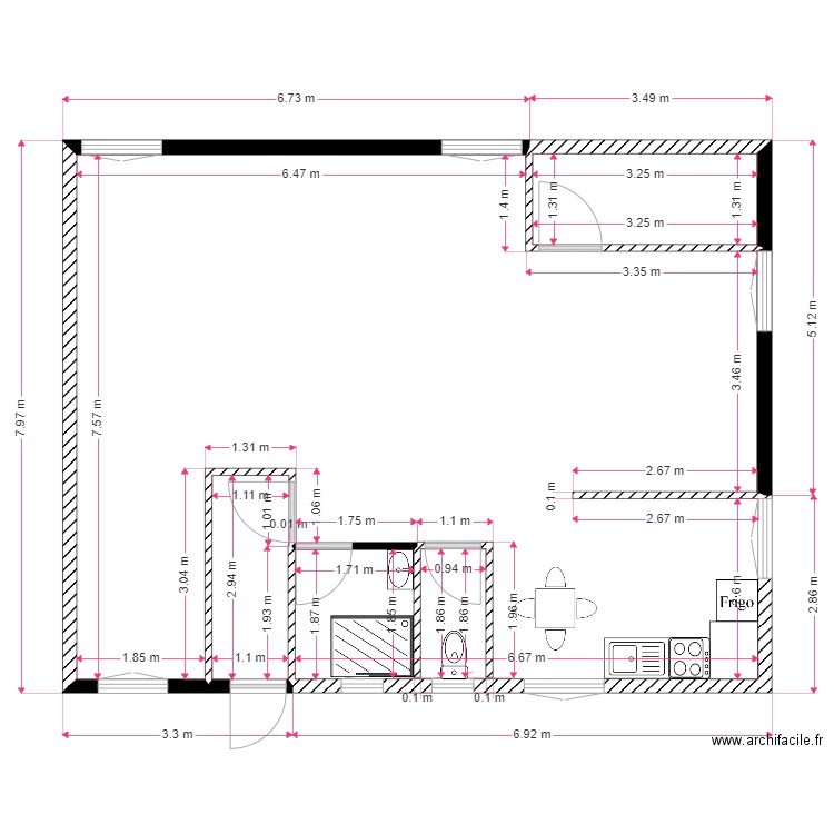 police2. Plan de 3 pièces et 72 m2