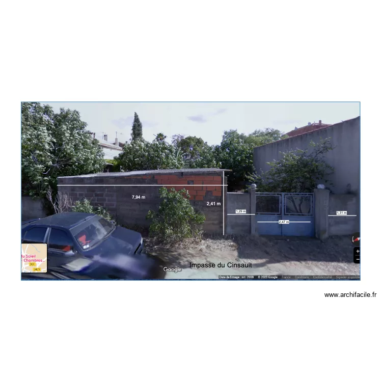 Fa&ccedil;ade Ouest Impasse Cinsault. Plan de 