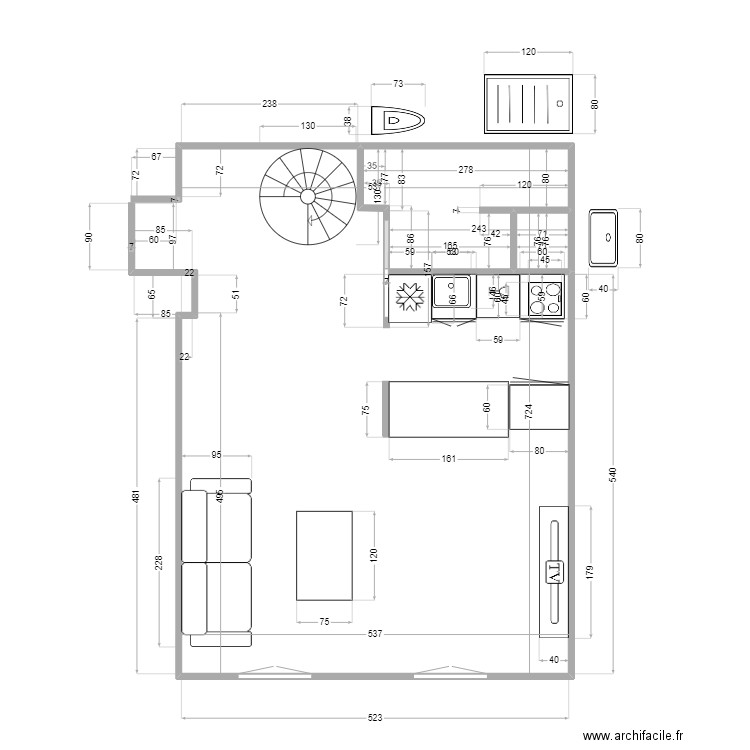 vallauris apres demolition R0. Plan de 2 pièces et 4 m2