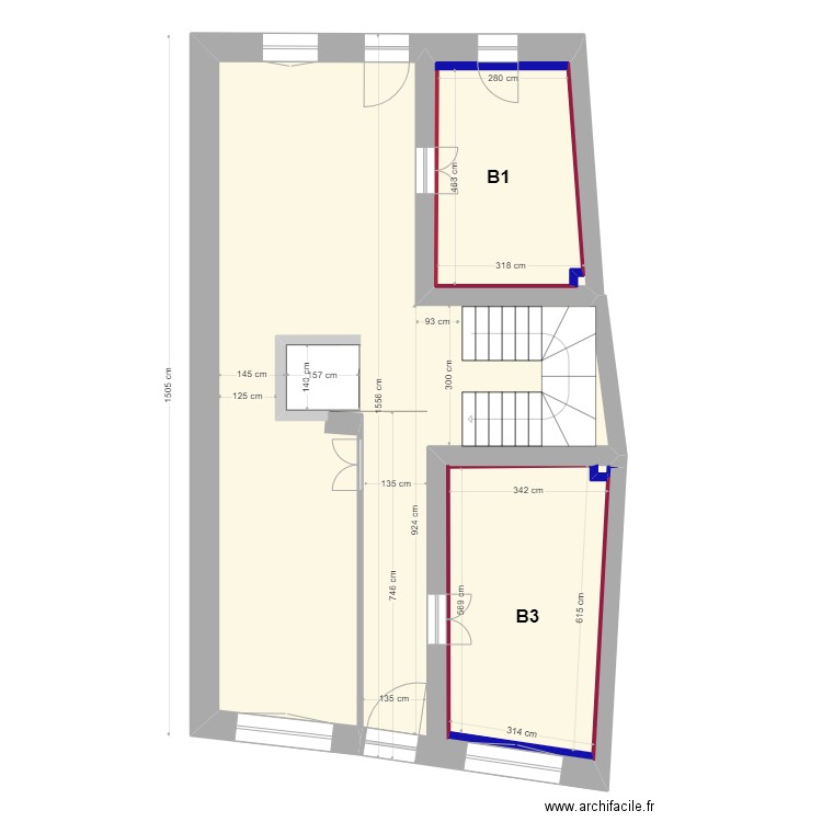 PROJET   RDC  TREMIE ASCENSEUR. Plan de 2 pièces et 107 m2