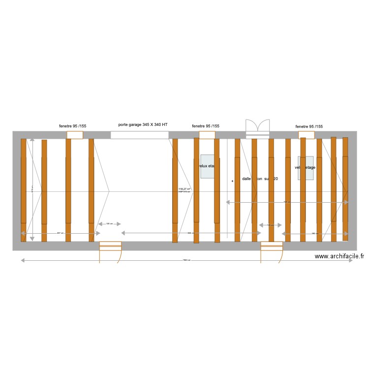 grange existante A. Plan de 1 pièce et 118 m2